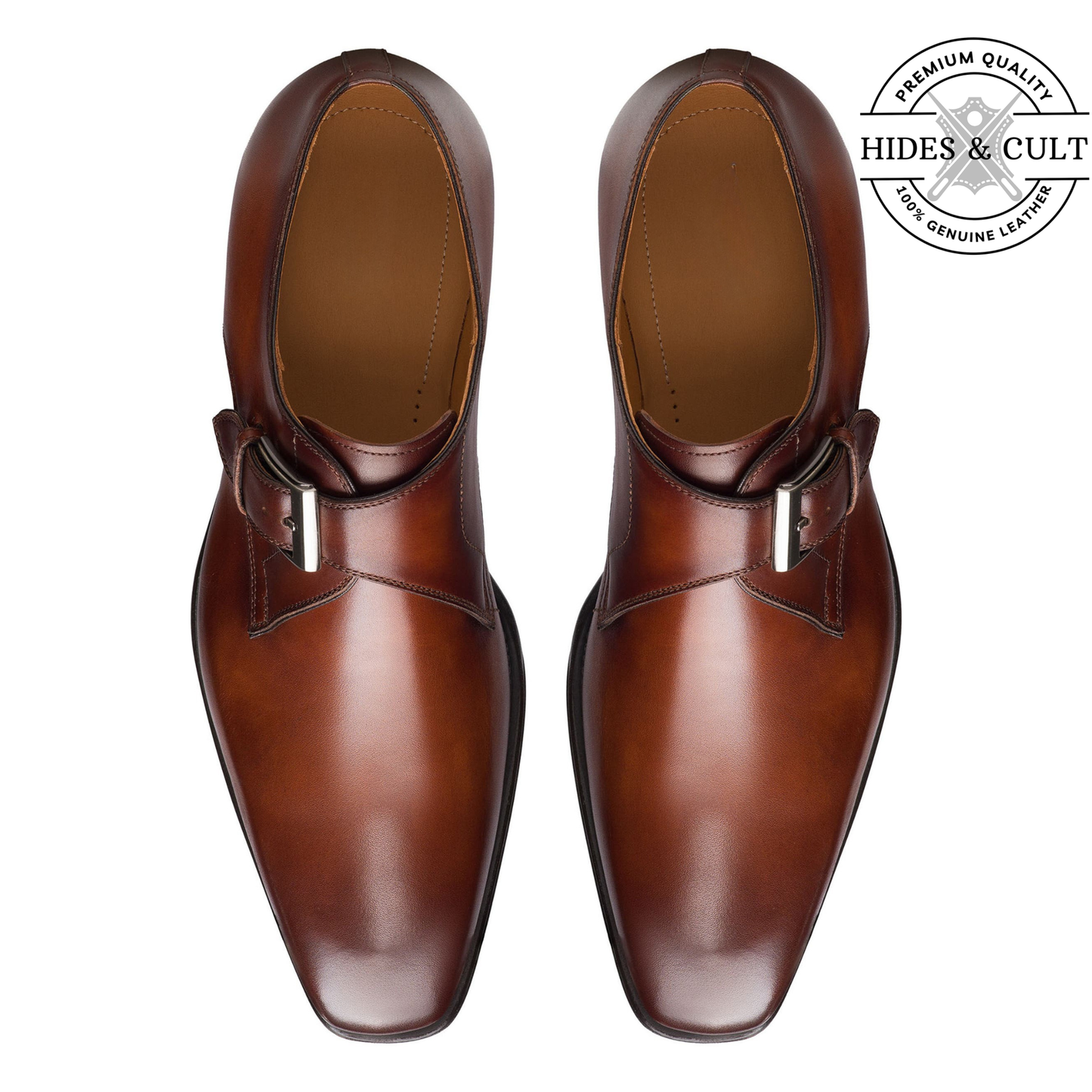 Brown Classic Single Monk Strap Leather Shoes | Hides&Cult