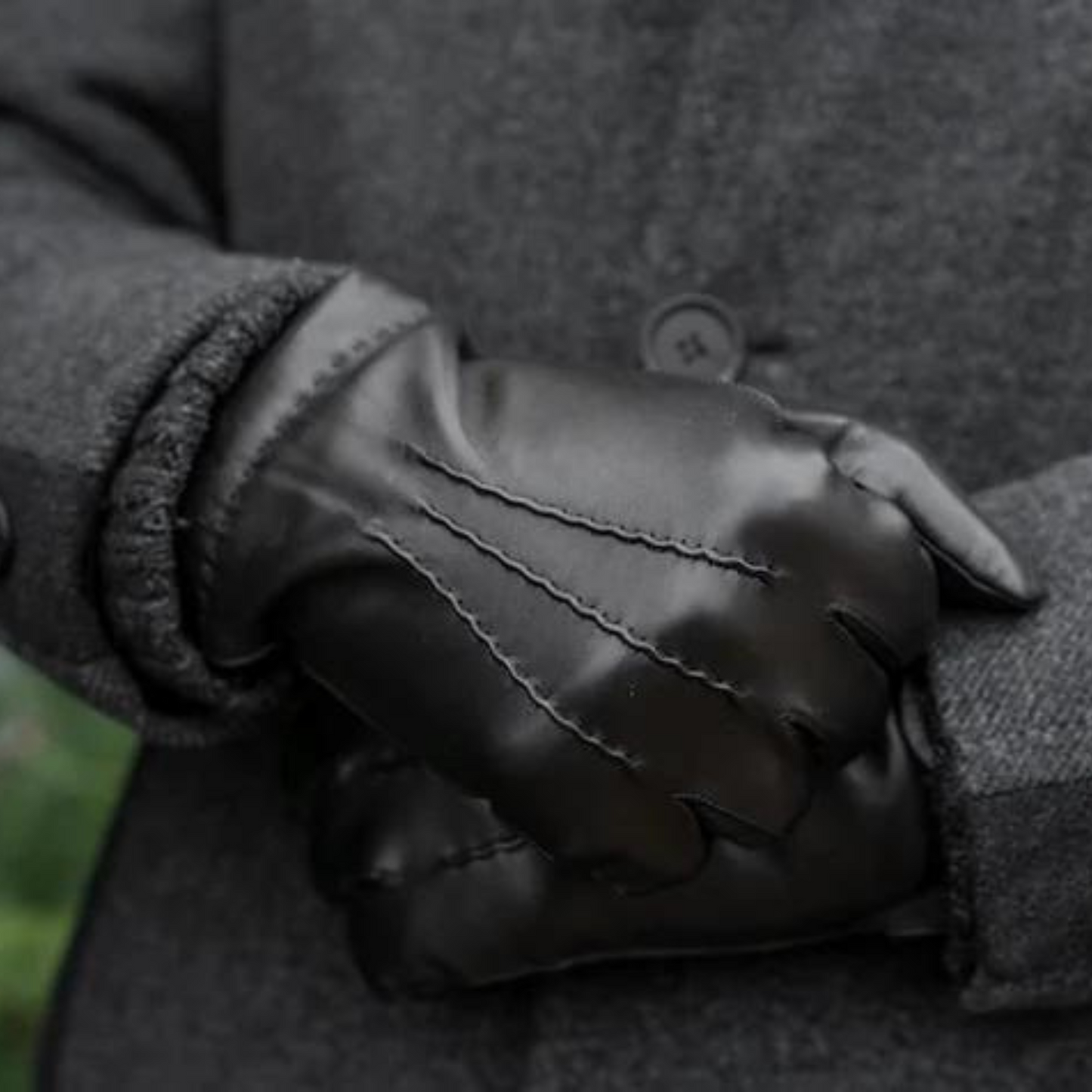 Mens Black Rabbit Furr Lined Genuine Leather Gloves