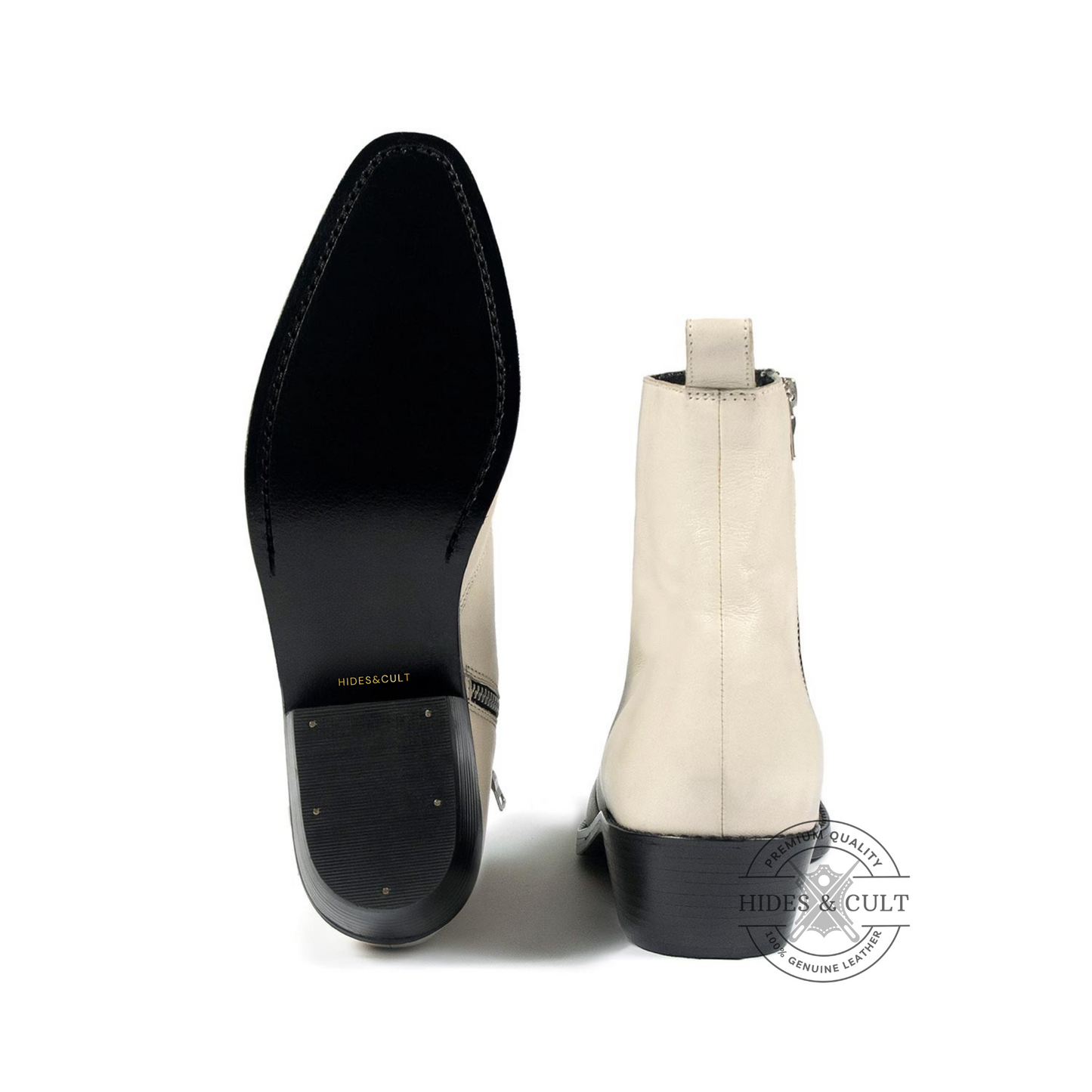 Off White Genuine Leather Chelsea Boots Cuban Heel - Clearance Sale | HidesandCult