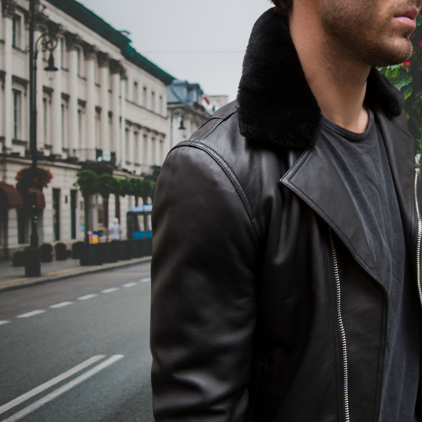 Mens Black Furr Collar Motorcycle Biker Genuine Leather Jacket