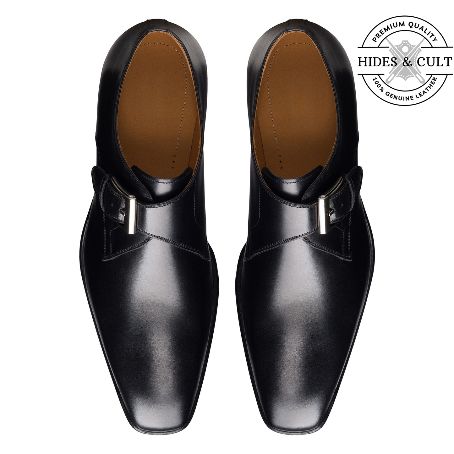 Black Classic Single Monk Strap Leather Shoes | Hides&Cult