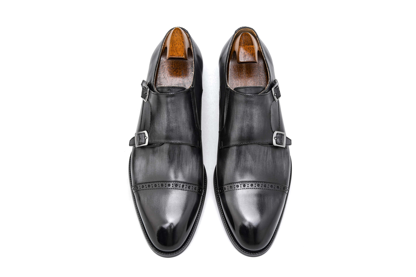 Grey Patina Double Monk Strap Shoes - Round Toe | Hides&Cult