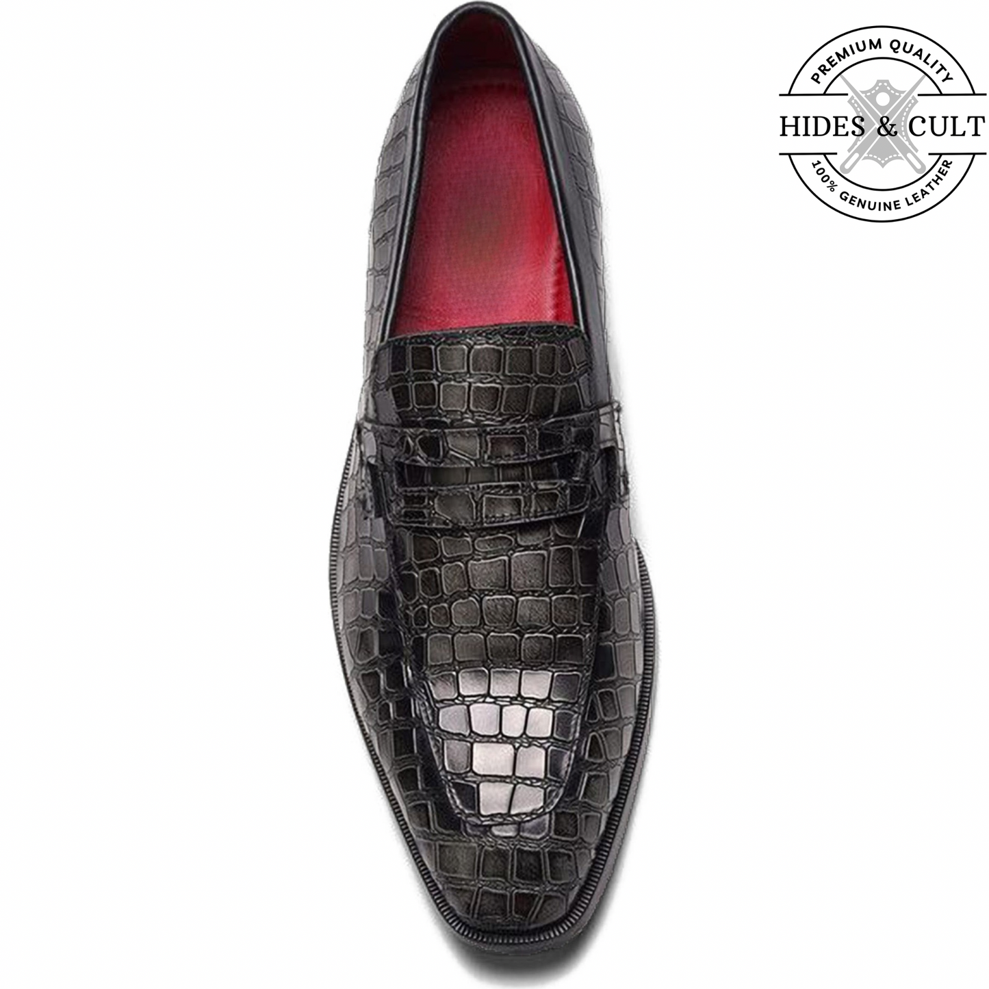 Grey Tone Croc Leather Moccasin Loafers | Hides&Cult