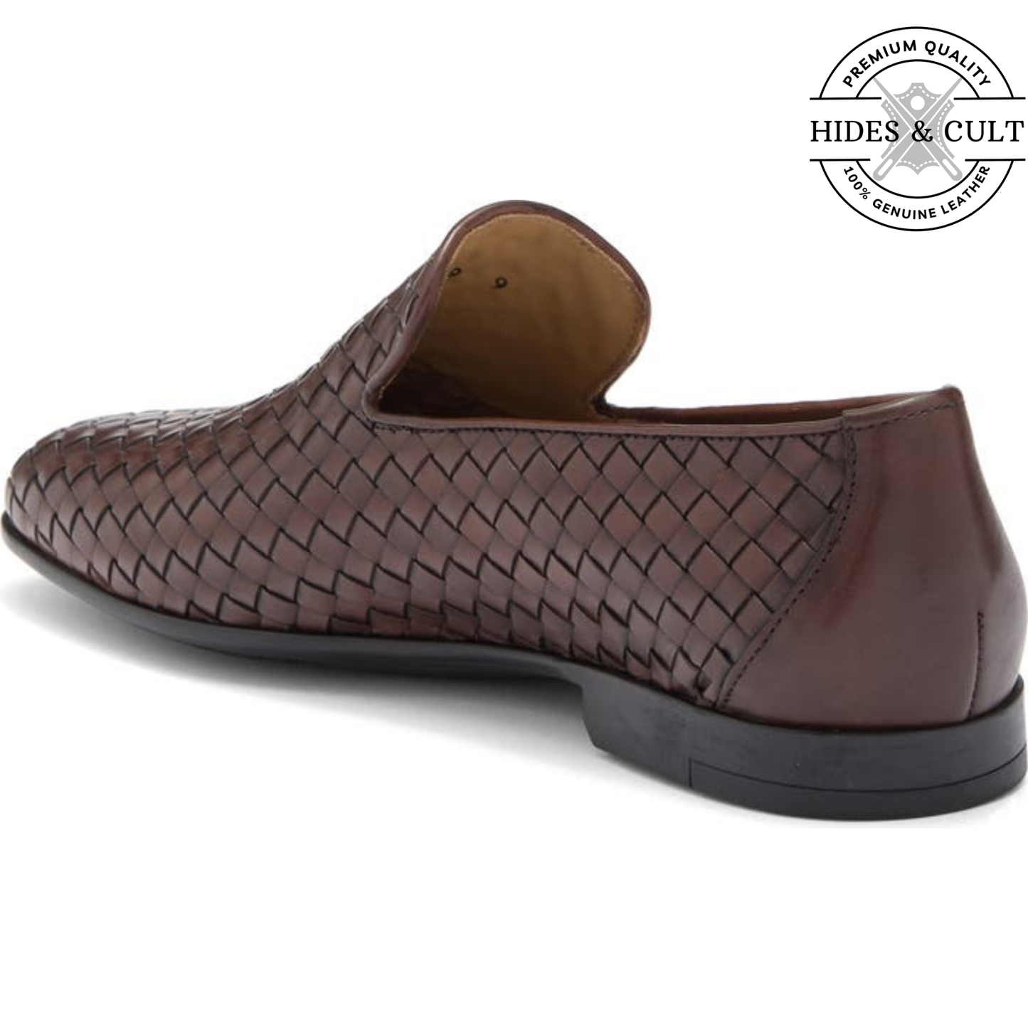 Brown Woven Party-wear Leather SlipOn Loafers | Hides&Cult