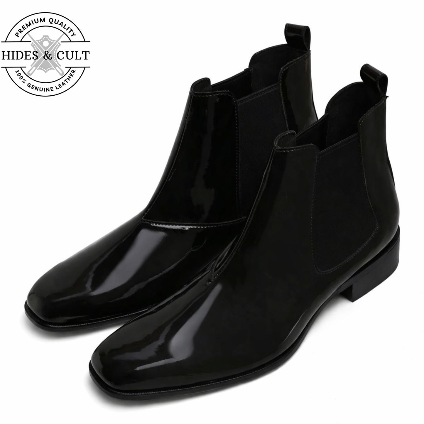Black Patent Party-wear Leather Chelsea Boots | Hides&Cult