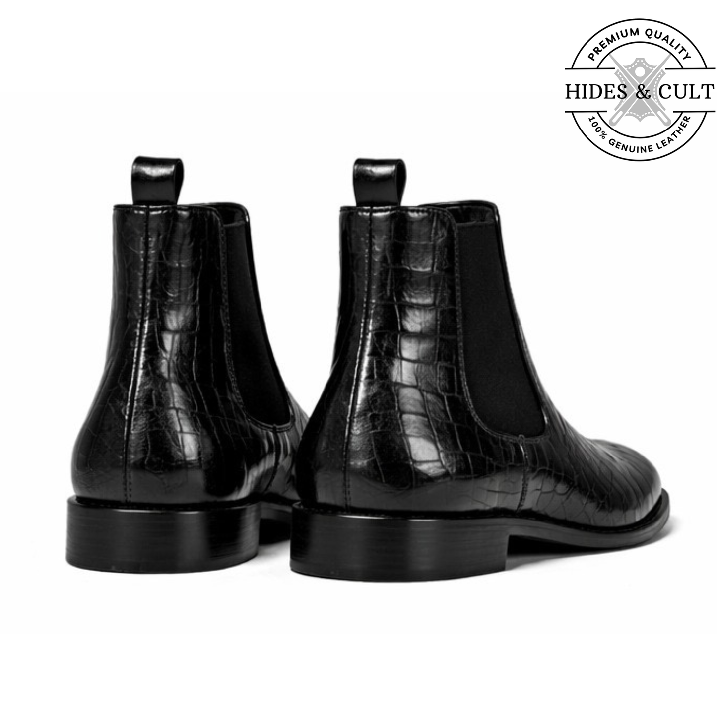 Black Croc Leather Party-wear Chelsea Boots | Hides&Cult