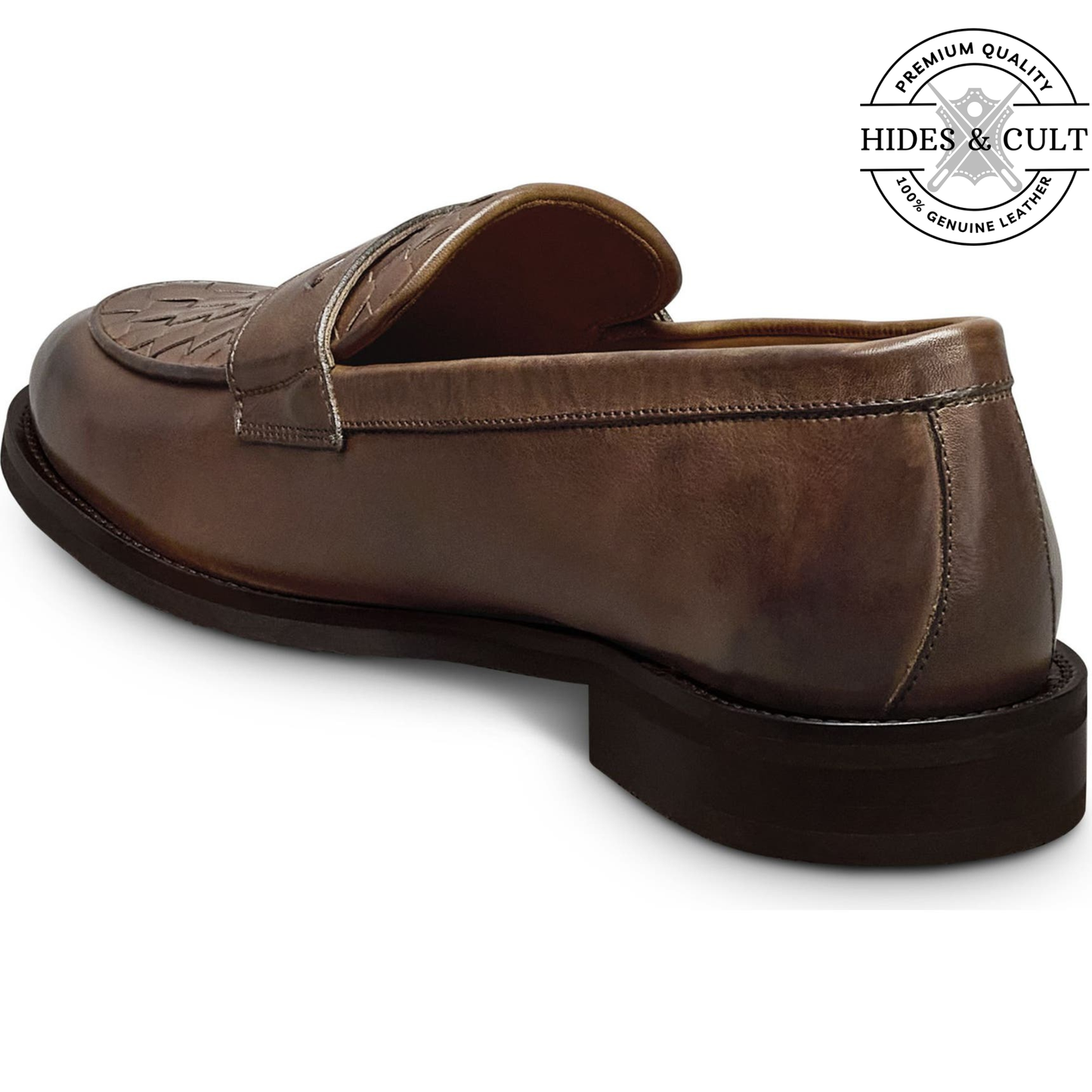 Brown Hand Woven Vamp Party-wear Leather SlipOn Loafers | Hides&Cult