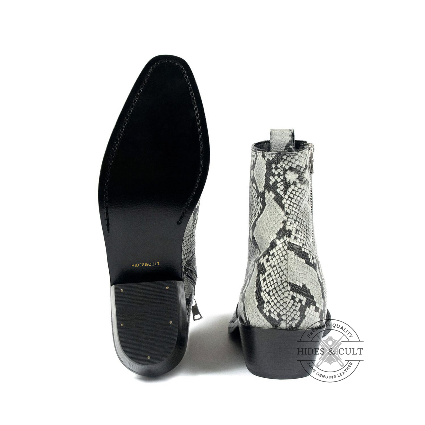 White Snakeskin Genuine Leather Chelsea Boots Cuban Heel Men | HidesandCult