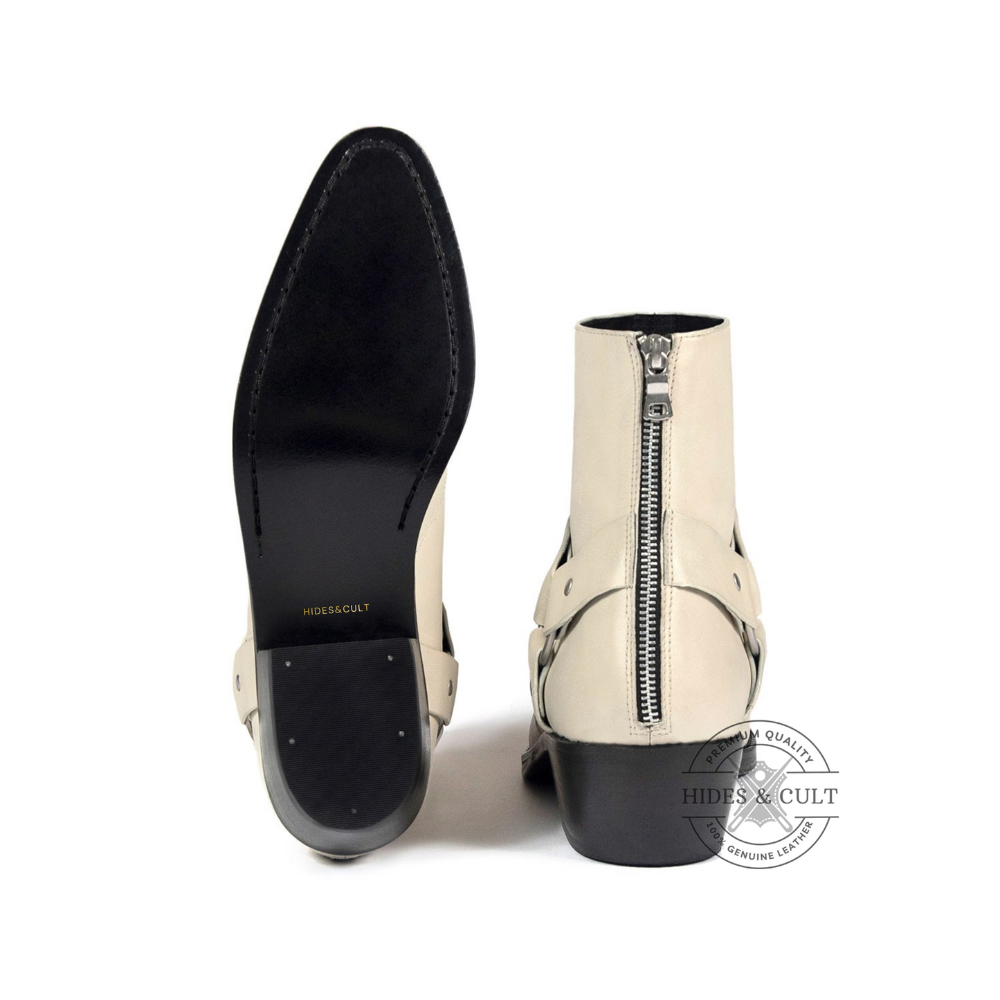 Off White Genuine Leather Harness Chelsea Boots Cuban Heel Men | HidesandCult