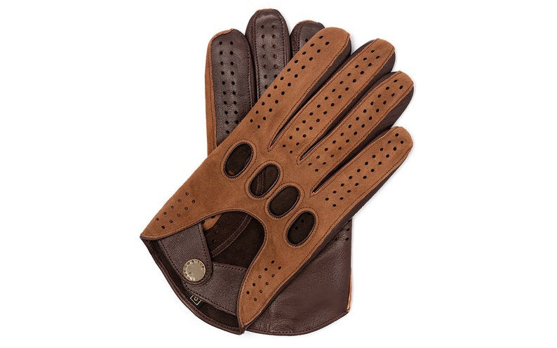 Mens Brown Suede - Nappa Leather Driving Gloves