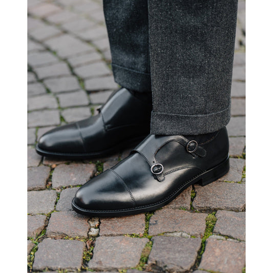 Black Double Monk Strap Shoe | HIDES & CULT