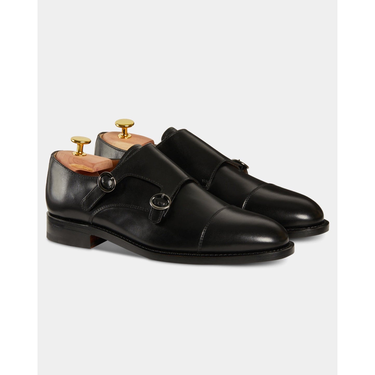 Black Double Monk Strap Shoes - Round Toe| Hides&Cult