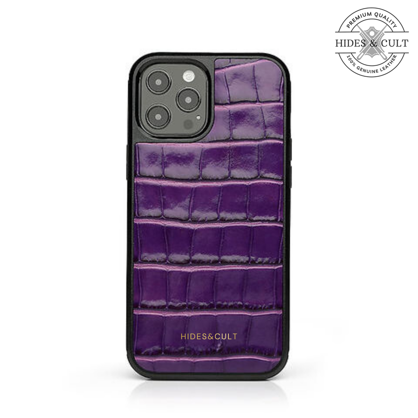 Luxury Black Patent Croc Shockproof Genuine Leather Iphone Case