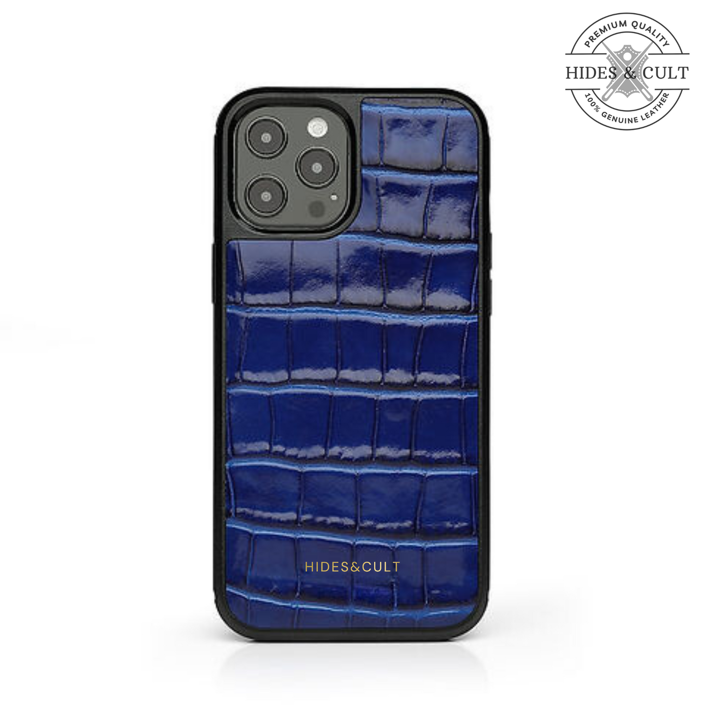 Luxury Black Patent Croc Shockproof Genuine Leather Iphone Case