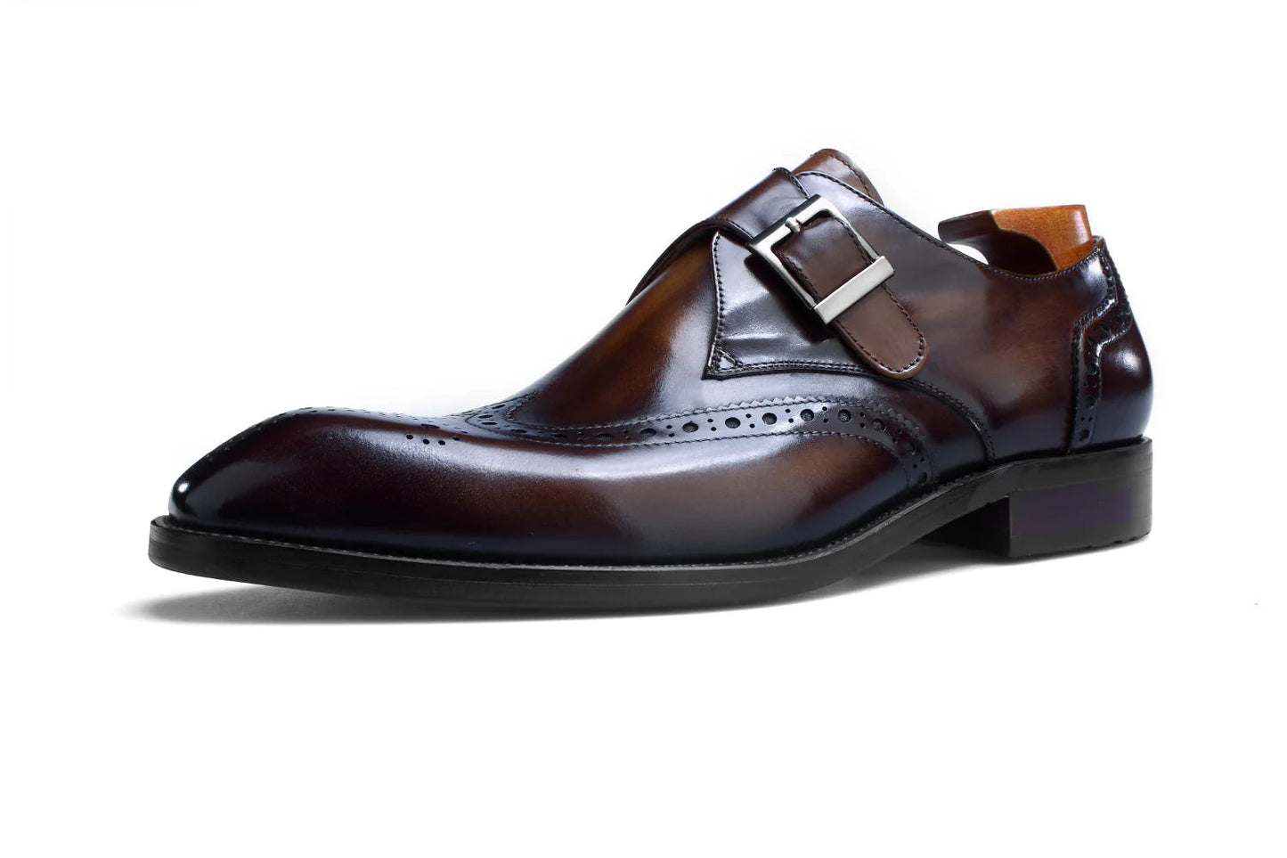 Brown Patina Single Monk Strap Brogue Shoes | Hides&Cult