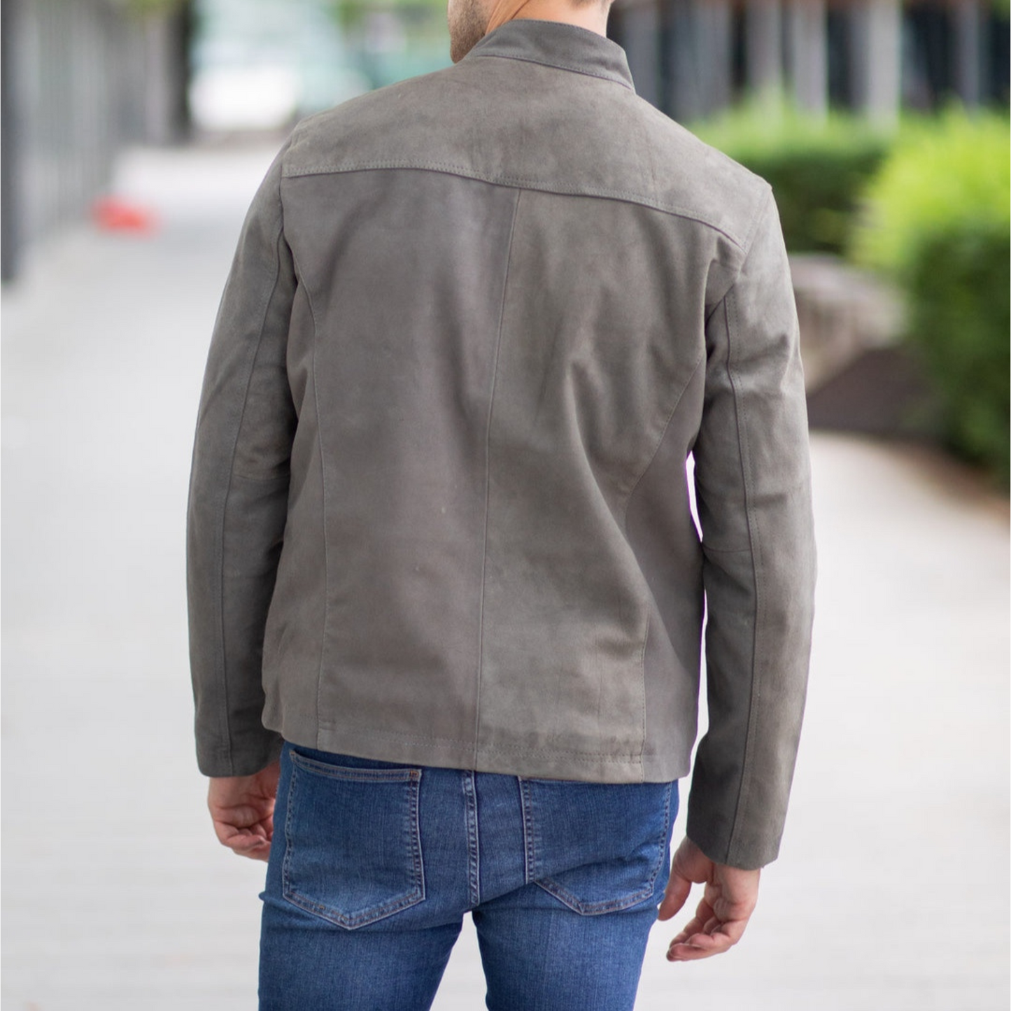 Men's Grey Suede Tailored Genuine Leather Jacket back image