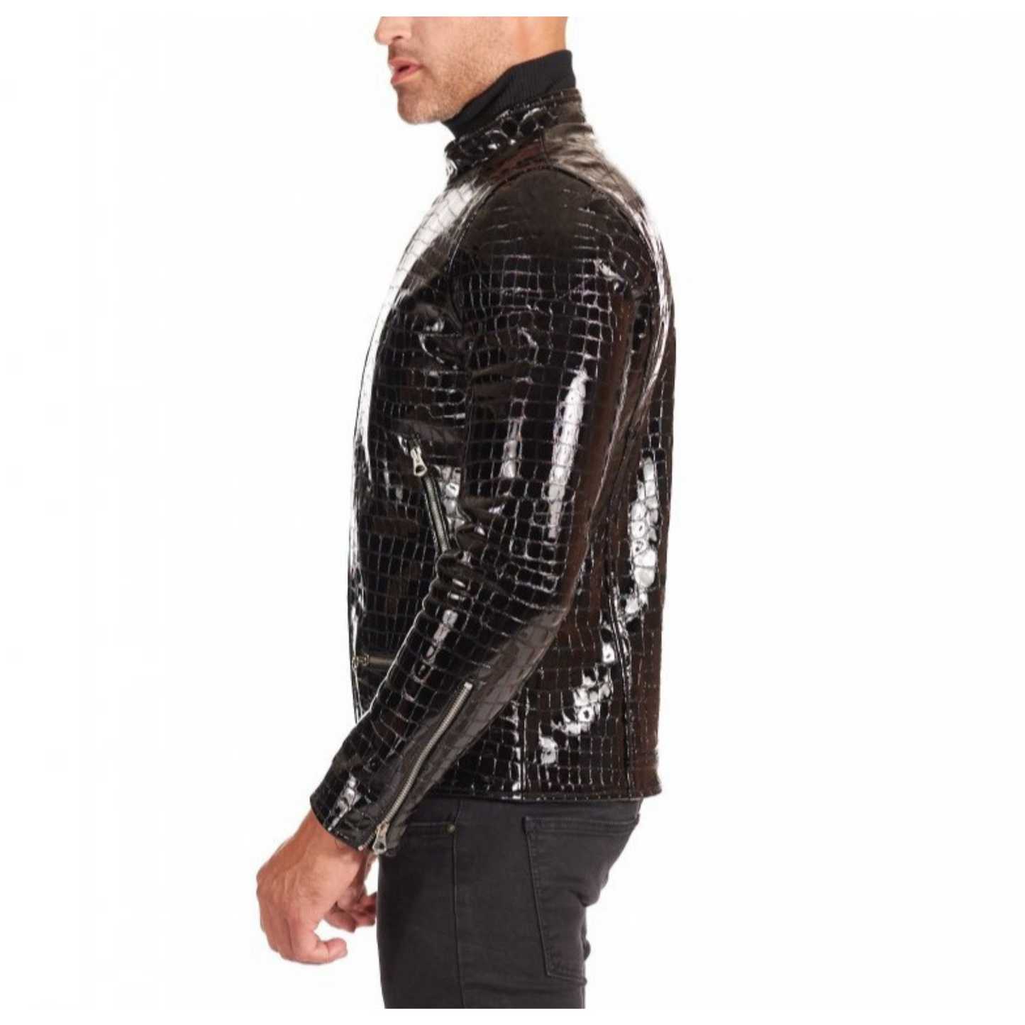 Mens Black Patent Croc Embossed Effect jacket side image
