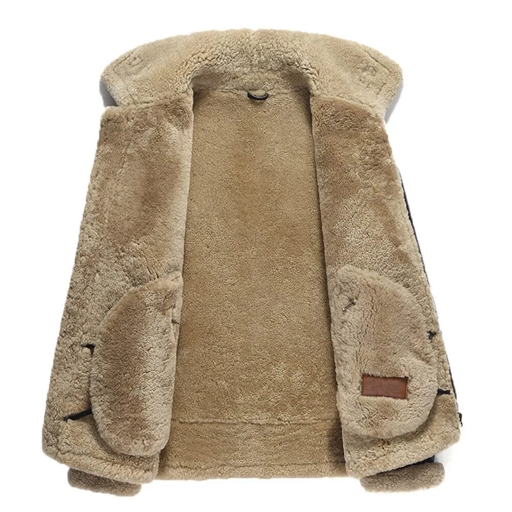 Mens Dark Brown B3 Aviator Pilot Real Lambskin Fur Shearling Coat fur detail
