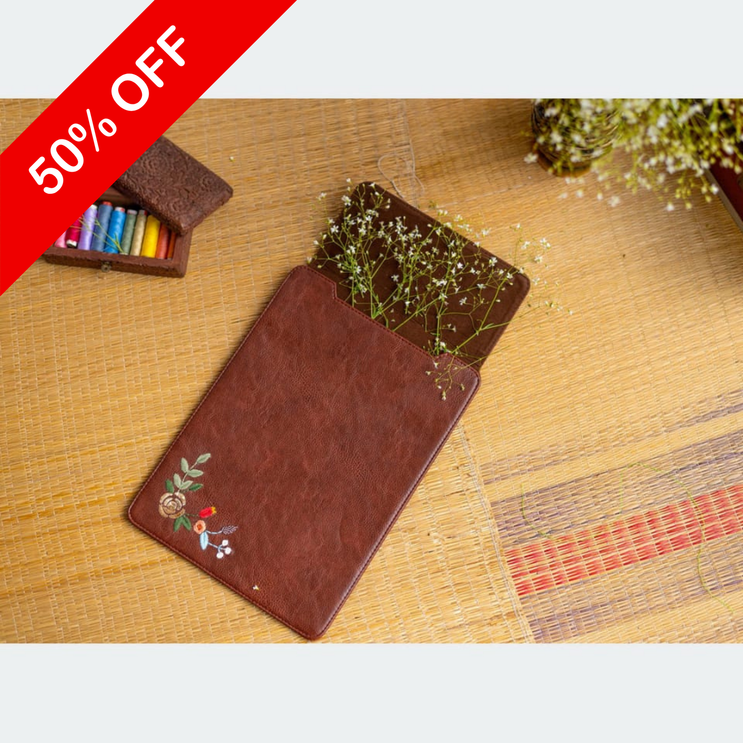 Leather Hand Embroidered Laptop Sleeve  (15"/16")