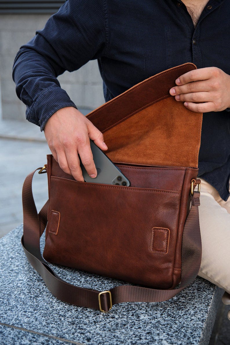 Leather Laptop Bag In Brown Colour