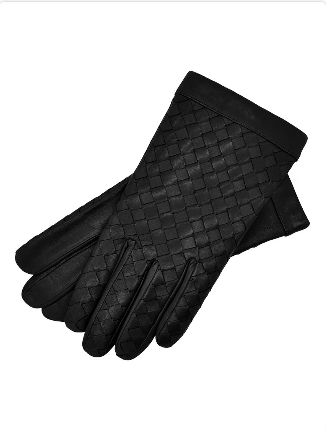 Mens Braided Genuine Leather Gloves in Black