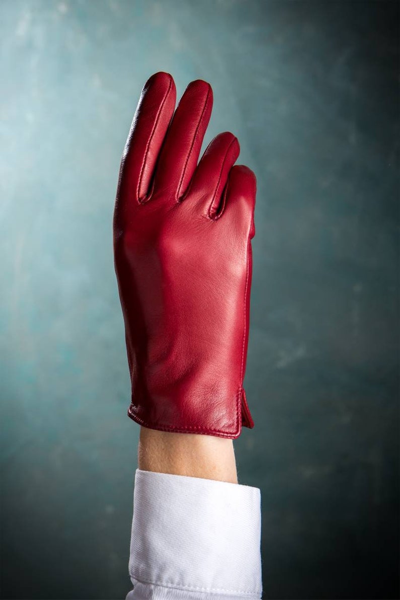 Womens Minimal Red Leather Gloves