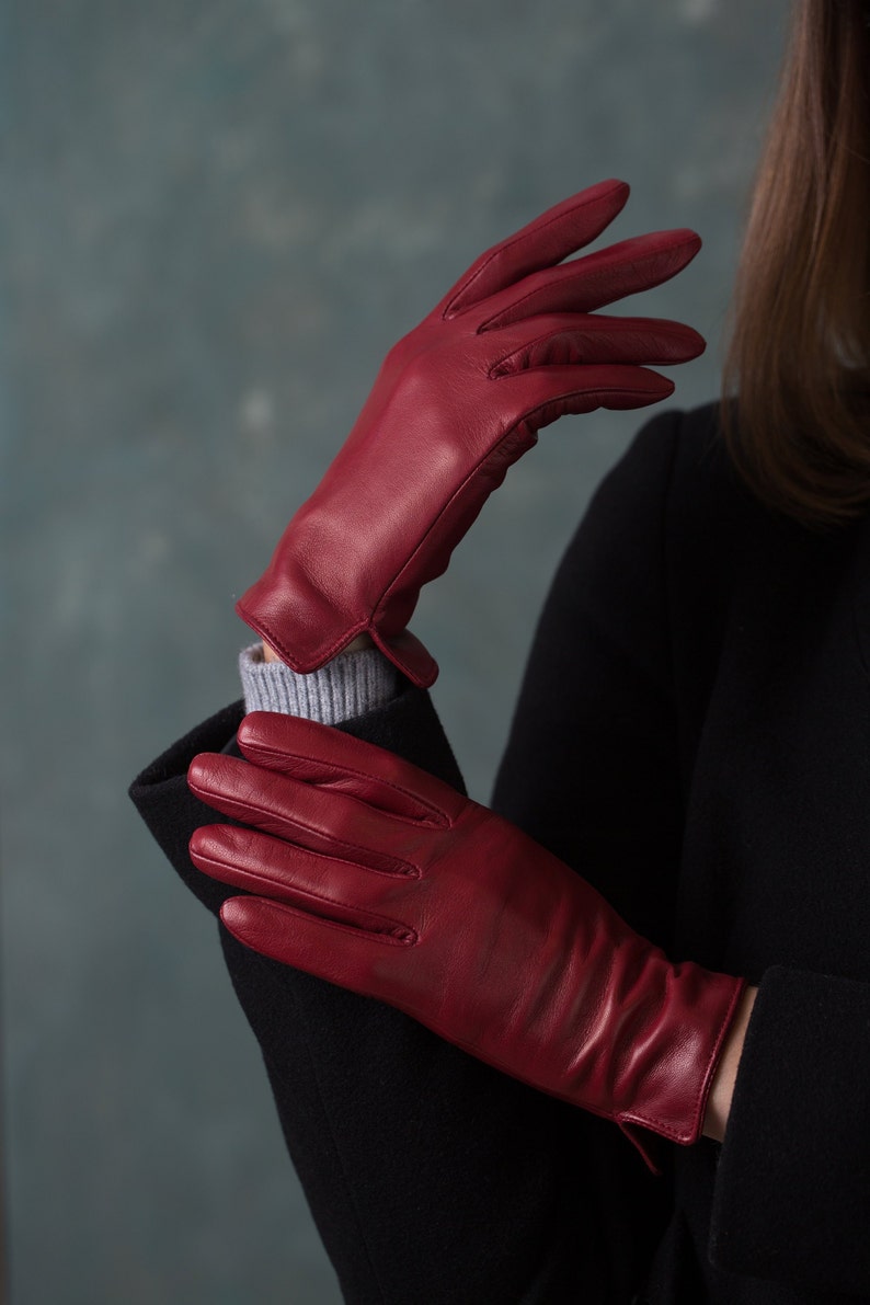 Womens Minimal Red Leather Gloves