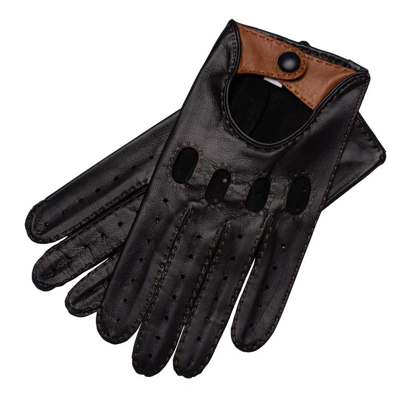 Mens Black&Camel Genuine Leather Driving Gloves