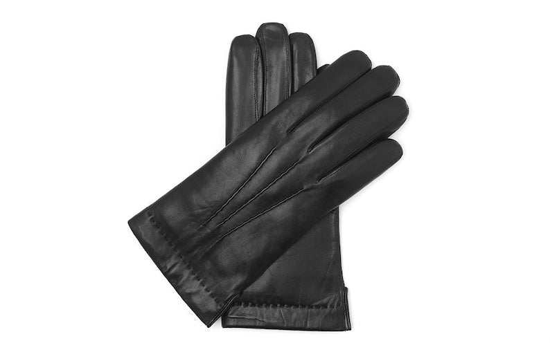 Mens Black Rabbit Furr Lined Genuine Leather Gloves