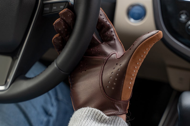 Mens Brown Suede - Nappa Leather Driving Gloves