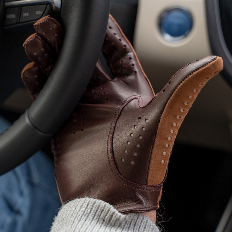 Mens Brown Suede - Nappa Leather Driving Gloves