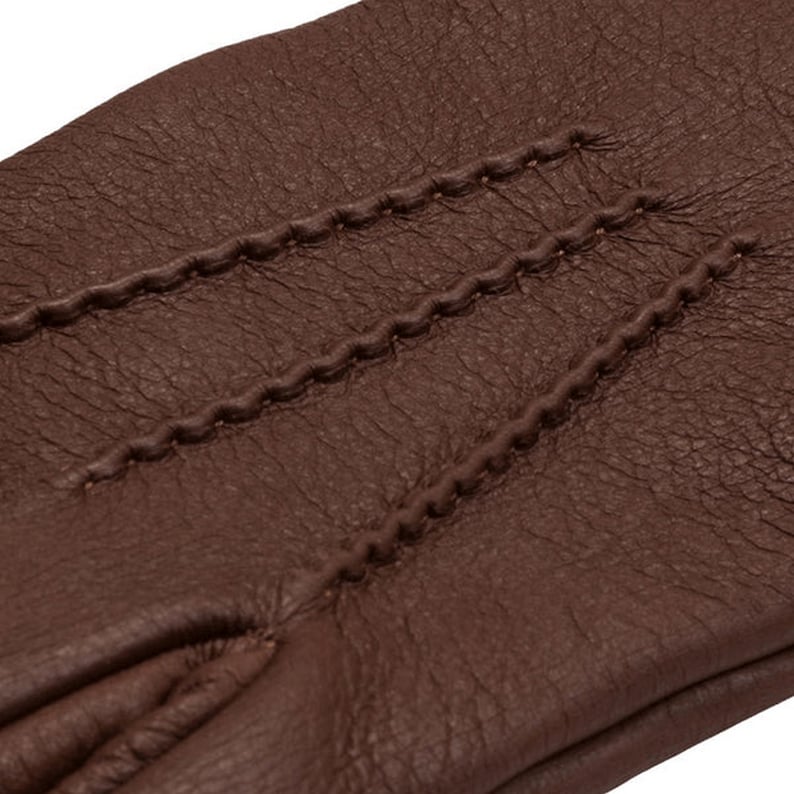 Brown Wool Lined Bold Grain Leather Gloves for Men