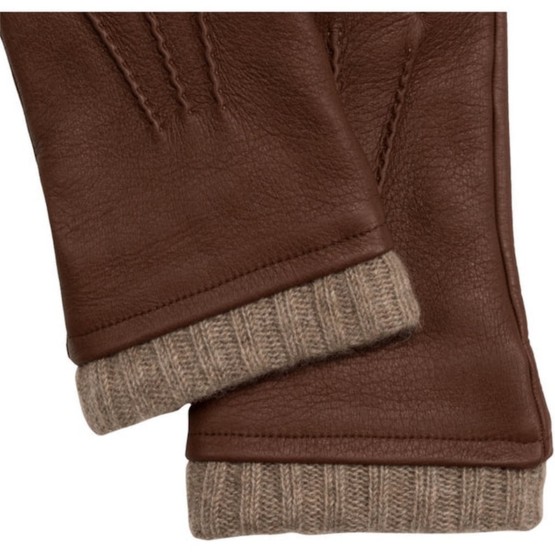 Brown Wool Lined Bold Grain Leather Gloves for Men