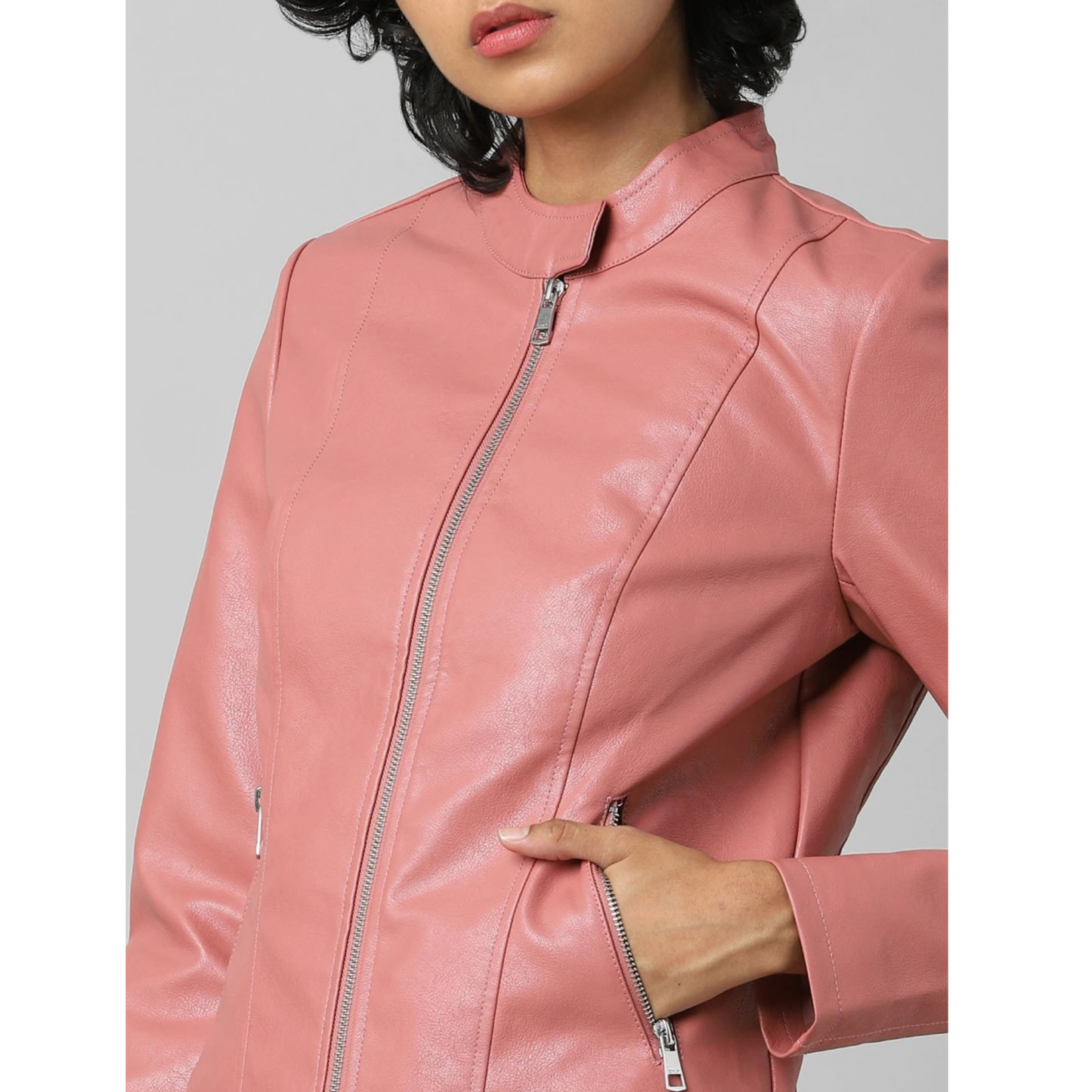 Womens Beige Off White Tailored Real Leather Jacket also available in Rose Pink