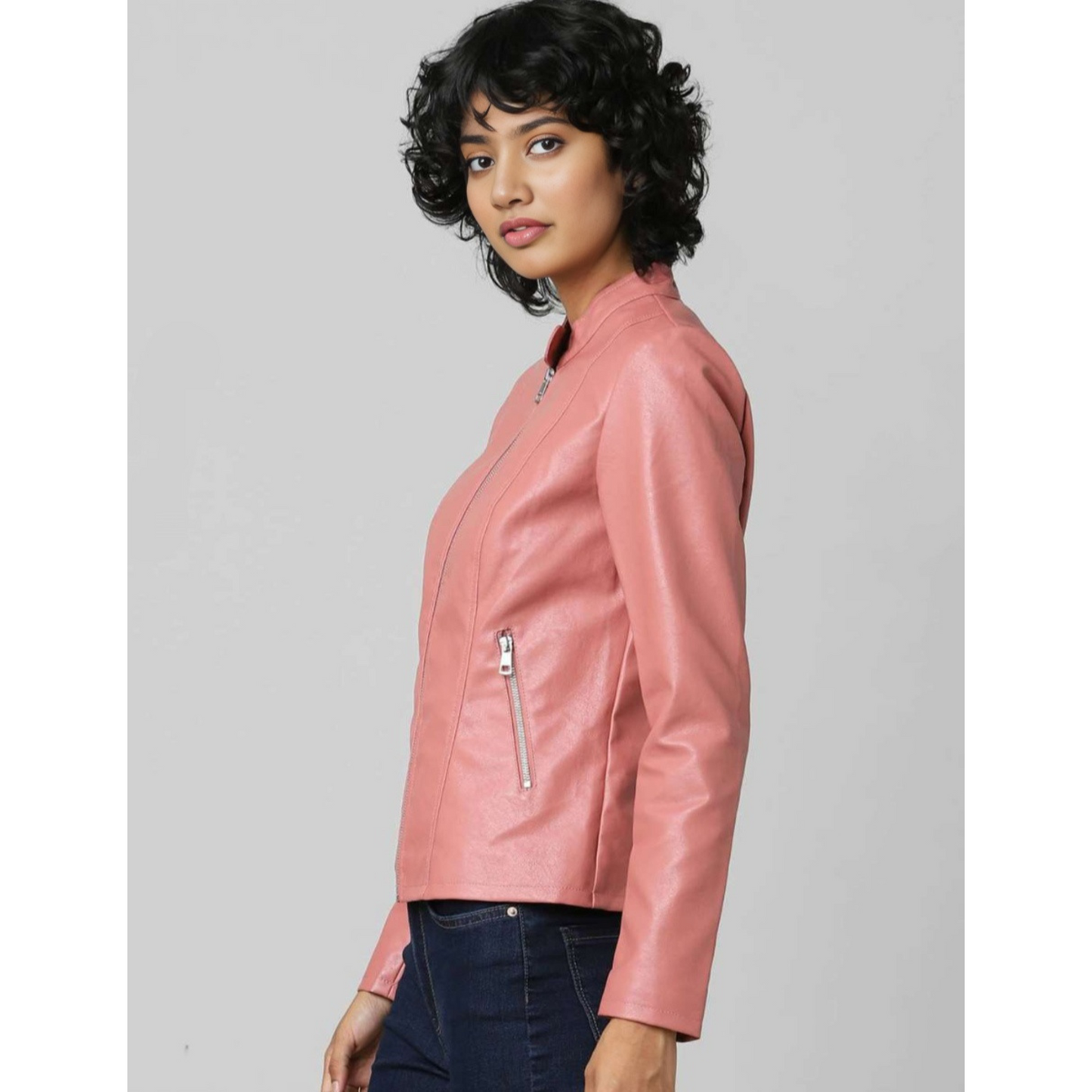 Womens Beige Off White Tailored Real Leather Jacket also available in Rose Pink
