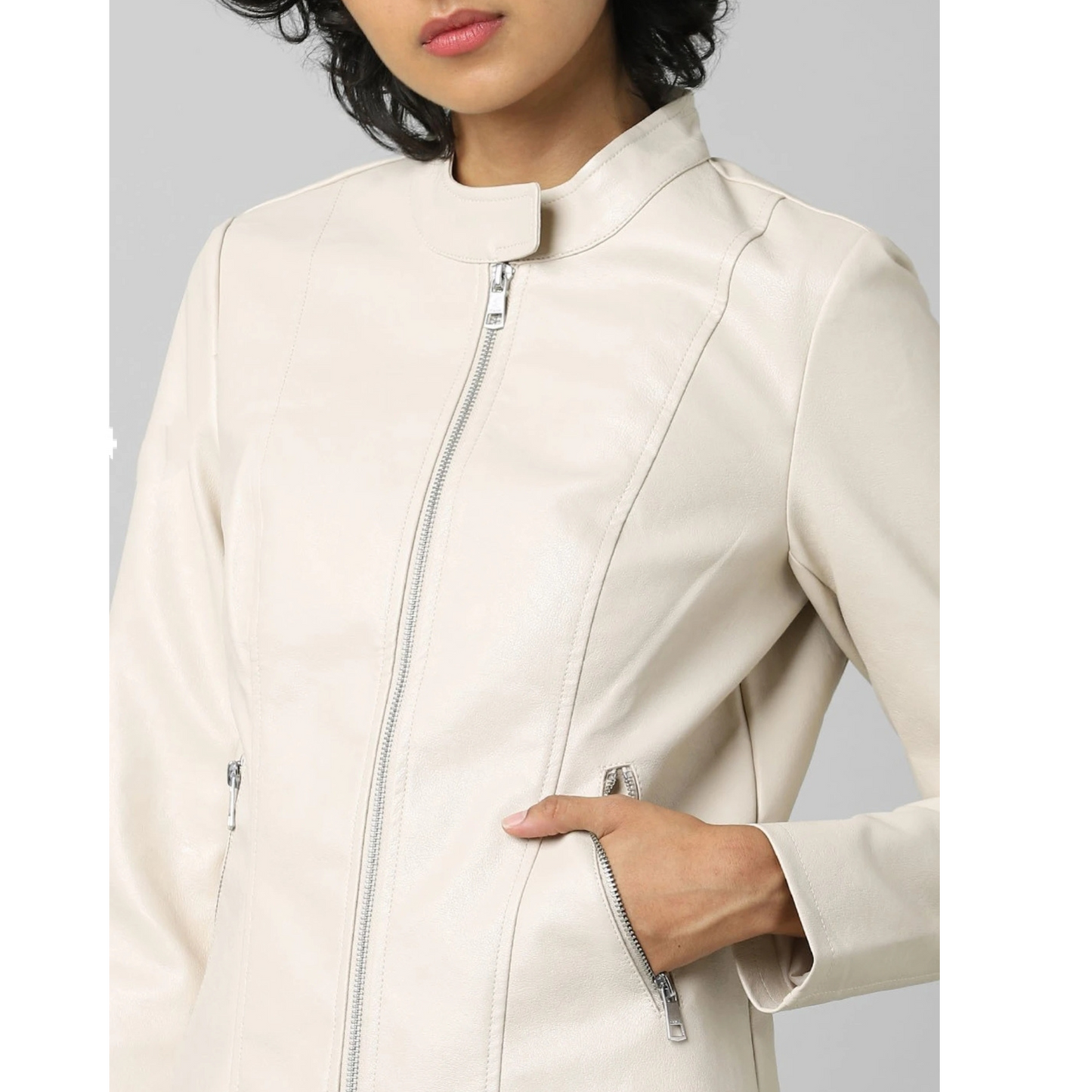 Womens Beige Off White Tailored Real Leather Jacket also available in Rose Pink