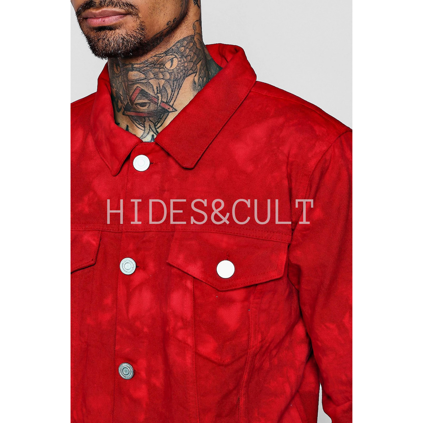 Mens Christmas Red Suede Slim Fit Genuine Leather Trucker Jacket Shirt