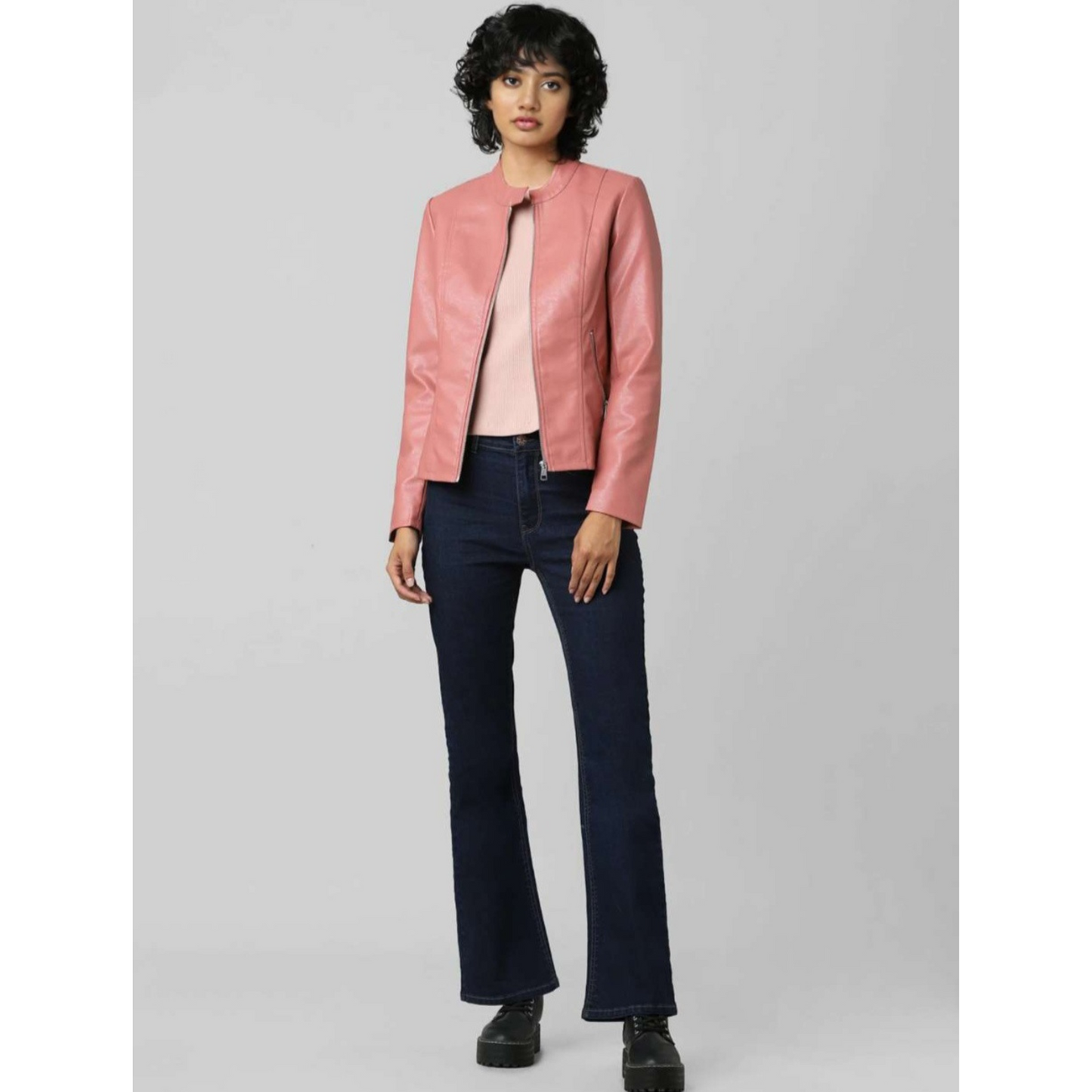 Womens Beige Off White Tailored Real Leather Jacket also available in Rose Pink