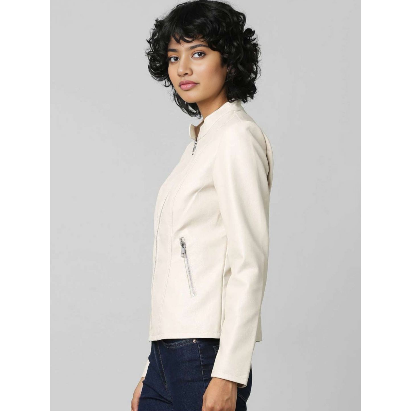Womens Beige Off White Tailored Real Leather Jacket also available in Rose Pink