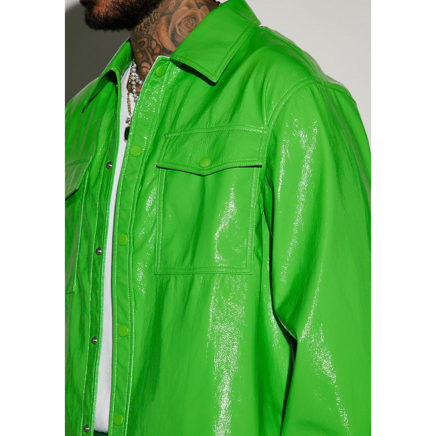 Men's Red Vinyl Effect Patent Genuine Leather Shirt - also available in Green