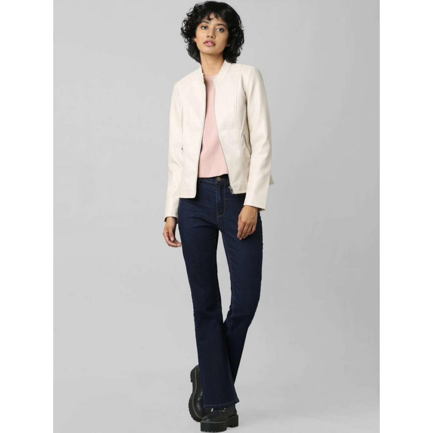Womens Beige Off White Tailored Real Leather Jacket also available in Rose Pink