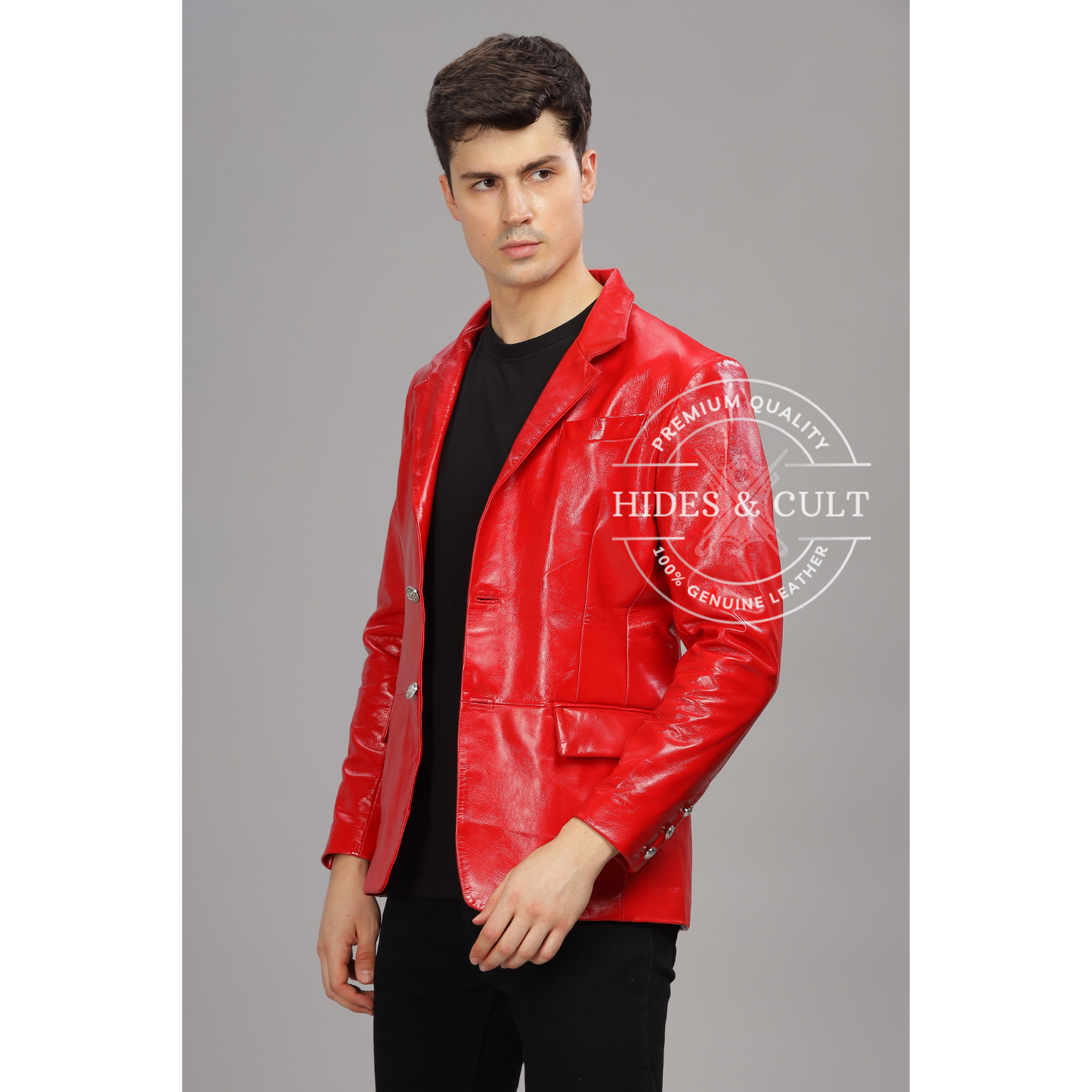 Men's Red Slim Fit Business Leather Blazer