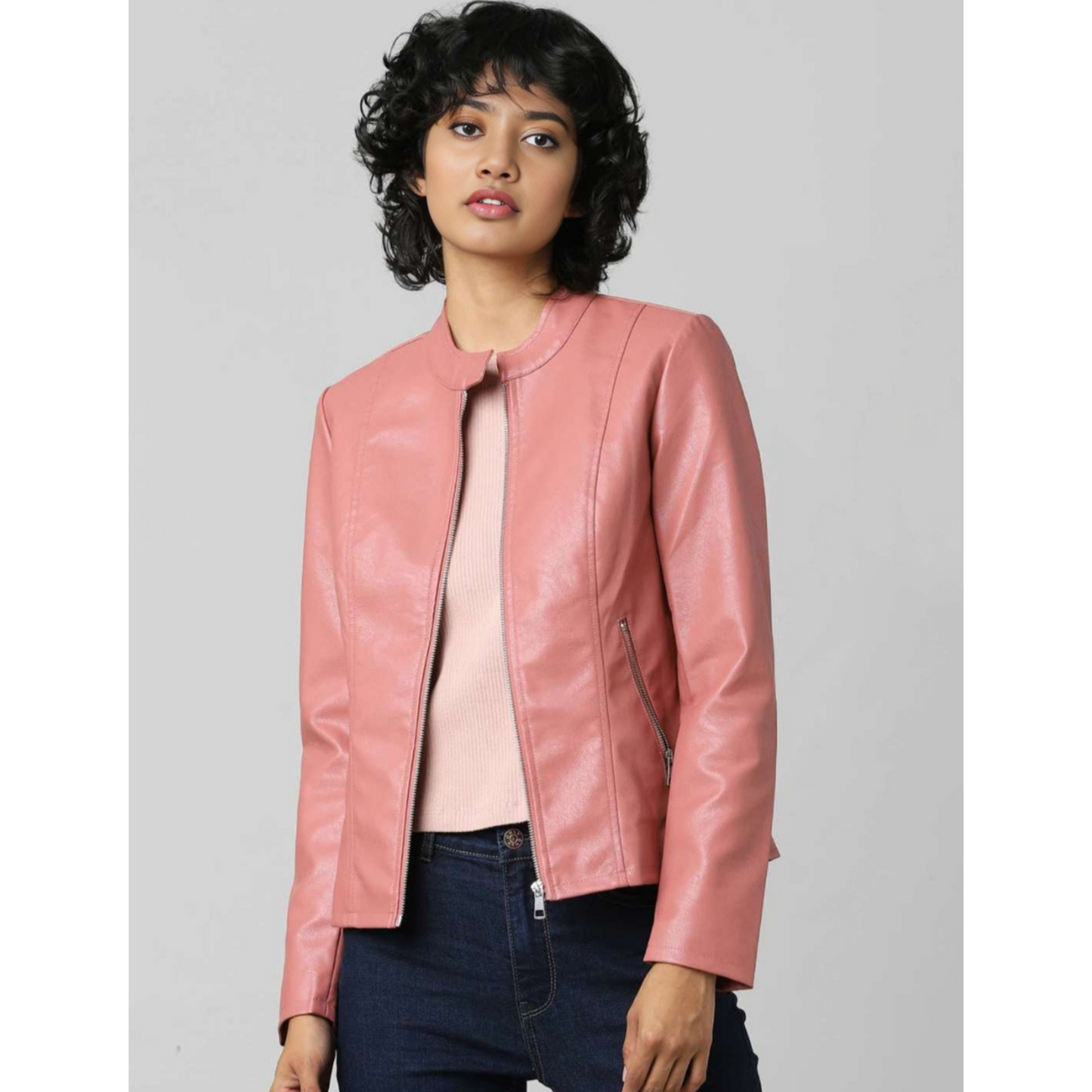 Womens Beige Off White Tailored Real Leather Jacket also available in Rose Pink
