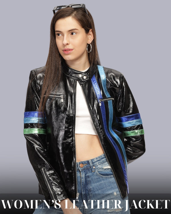 women black jacket with rainbow foil