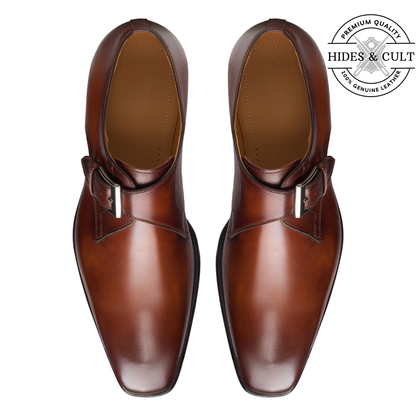 Brown Classic Single Monk Strap Leather Shoes | Hides&Cult