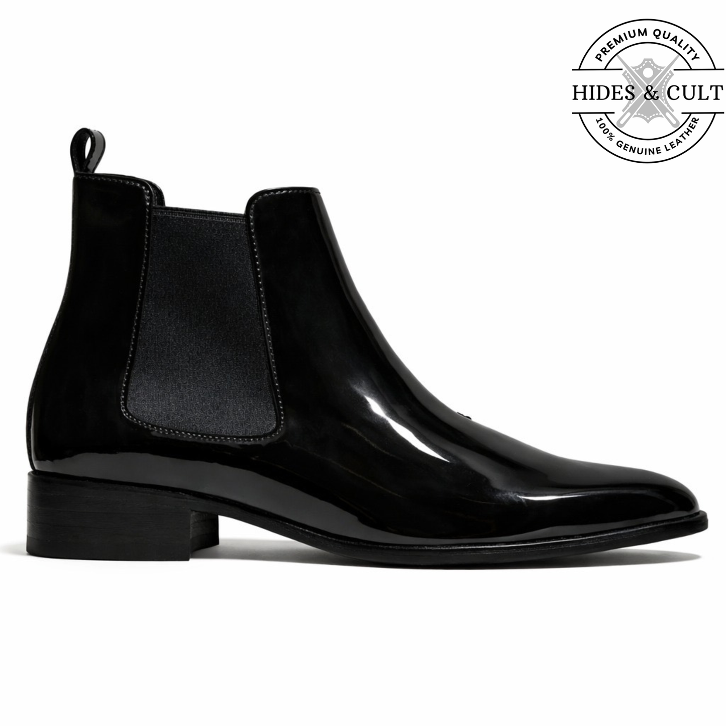 Black Patent Party-wear Leather Chelsea Boots | Hides&Cult