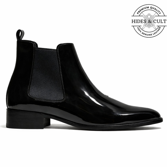 Black Patent Party-wear Leather Chelsea Boots | Hides&Cult