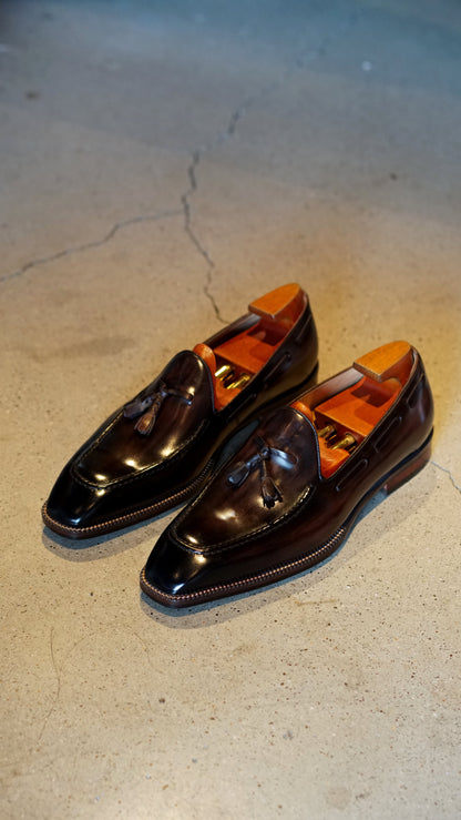 Dark Brown Hand Painted Patina Tassel Loafers | Hides&Cult