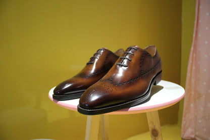 Brown Patina Wholecut Brogue Oxfords | Hides&Cult