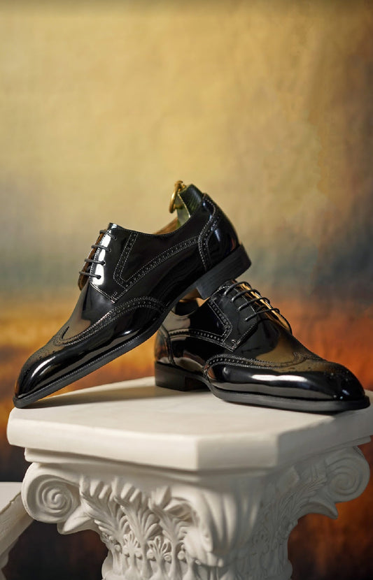 Black Patent Lace Up Brogue Shoes | Hides&Cult